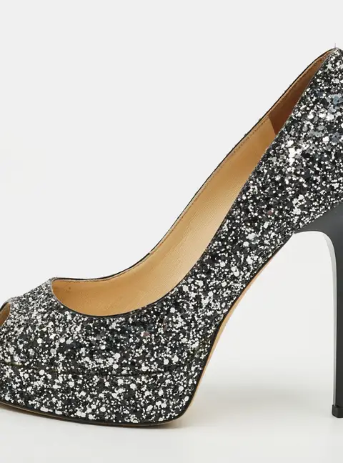 Jimmy Choo Dahlia Size 38 Metallic Glitter Peep Toe Pumps