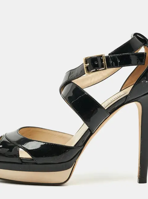 Jimmy Choo Kuki Size 39 Black Patent Leather Criss Cross Platform Sandals
