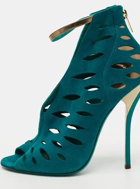 Jimmy Choo Size 40 Blue Suede Cut Out Booties