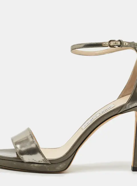 Jimmy Choo Claudette Size 39 Metallic Leather Ankle Strap Sandals