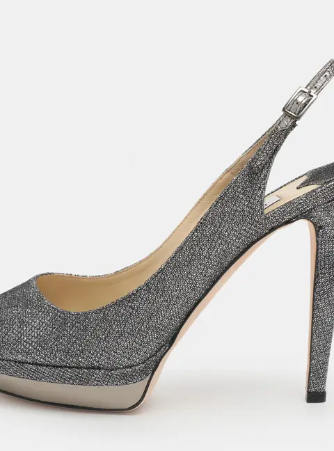 Jimmy Choo Size 40.5 Silver Lame Fabric Peep Toe Pumps