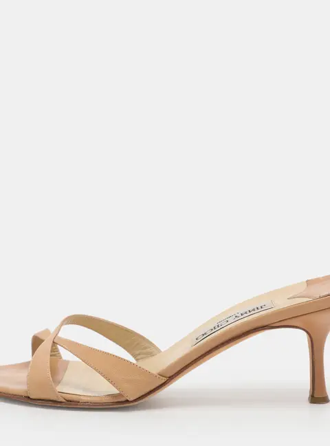 Jimmy Choo Size 40 Light Brown Leather Criss Cross Kitten Heel Sandals