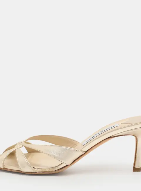 Jimmy Choo Size 40.5 Gold Foil Leather Slide Sandals