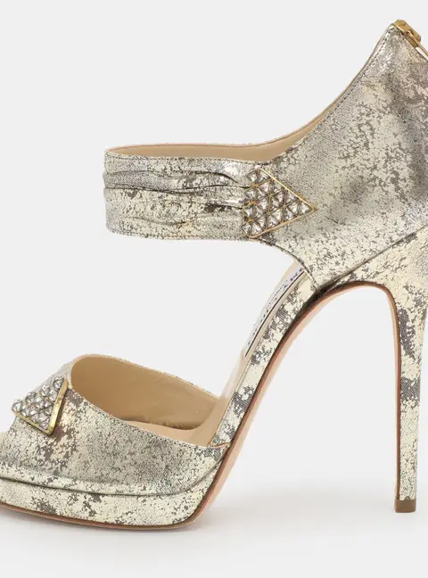 Jimmy Choo Size 40 Gold Metallic Leather Ankle Strap Sandals