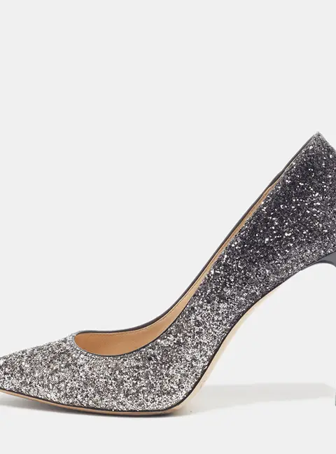 Jimmy Choo Romy Size 39 Silver/Black Glitter Pumps