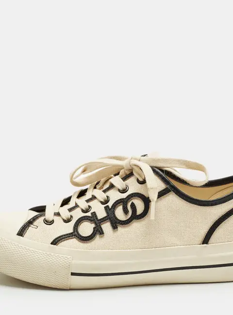 Jimmy Choo Fenix Size 38 Cream Canvas Lace Up Sneakers