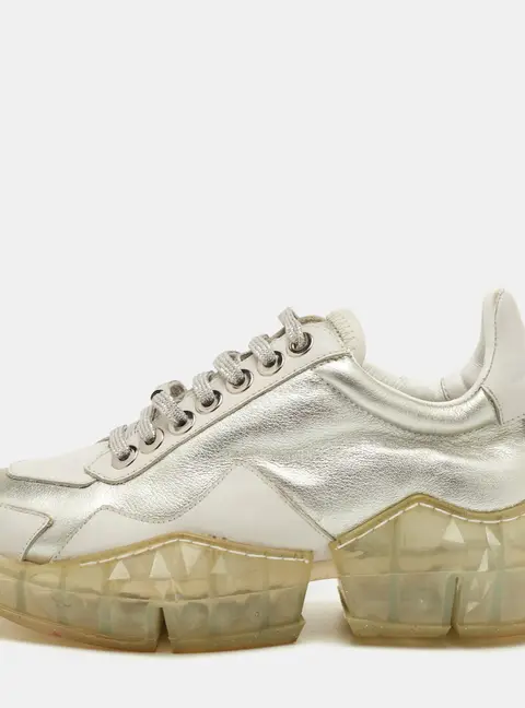 Jimmy Choo Diamond Size 37 Silver/White Leather Low Top Sneakers