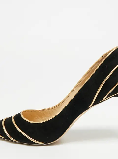 Jimmy Choo Romy Size 39 Black/Gold Suede and Leather Pumps