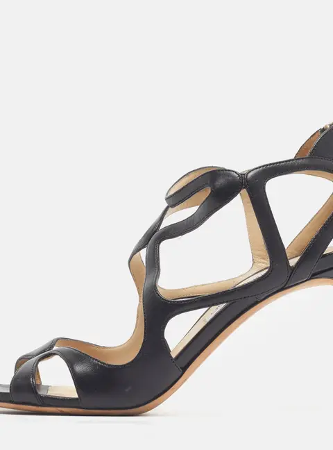 Jimmy Choo Leslie Size 41 Black Leather Ankle Strap Sandals