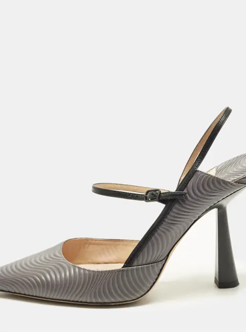 Jimmy Choo Ray Size 39 Grey Leather Slingback Pumps