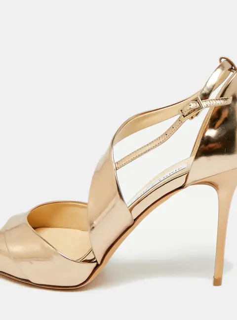 Jimmy Choo Lana Size 38.5 Gold Leather Ankle Strap Sandals