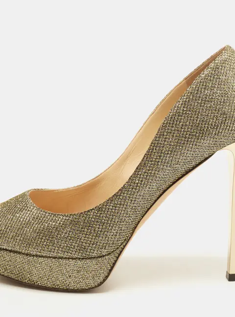 Jimmy Choo Dahlia Size 38.5 Gold Glitter Platform Pumps