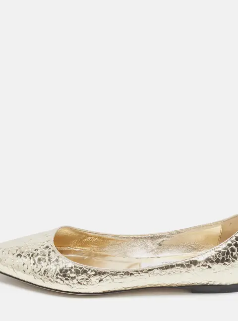 Jimmy Choo Love Size 38 Gold Cracked Leather Ballet Flats