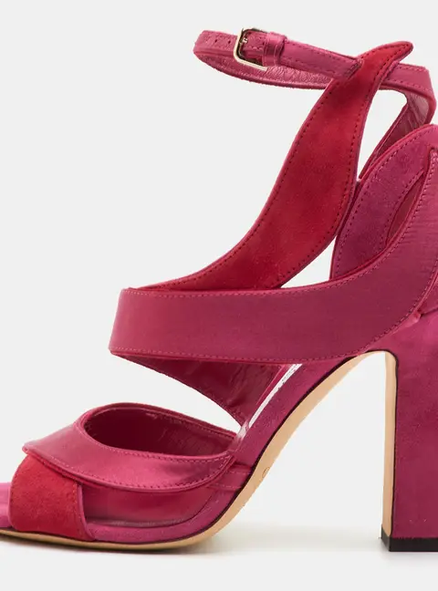 Jimmy Choo Falcon Size 37 Pink Satin and Suede Ankle Strap Sandals