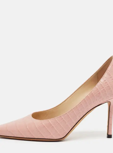 Jimmy Choo Love Size 35 Pink Croc Embossed Leather Pumps