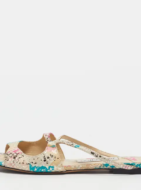 Jimmy Choo Size 37 Multicolor Python Embossed Leather Flat Slide