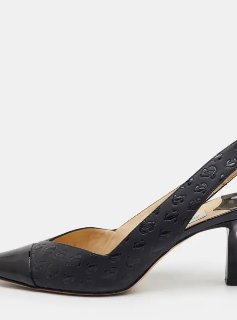 Jimmy Choo Liya Size 39 Black Leather and Patent Leather Pointed Toe Slingback Pumps