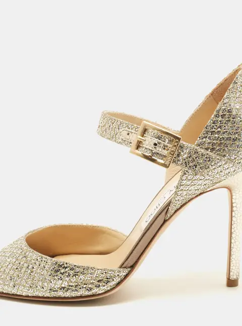 Jimmy Choo Lace Size 37.5 Metallic Glitter Mary Jane Pumps