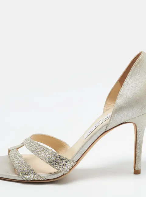 Jimmy Choo Size 38.5 Grey Glitter and Suede D'orsay Pumps