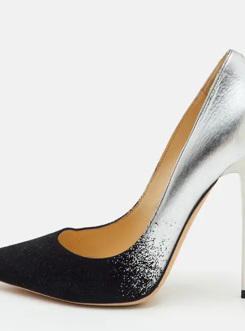 Jimmy Choo Size 39 Black/Silver Suede Pointed Toe Pumps