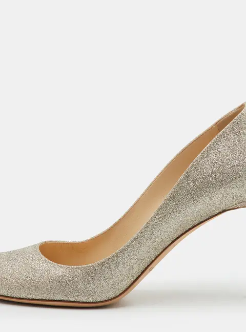 Jimmy Choo Victoria Size 38.5 Metallic Gold Glitter Round Toe Pumps