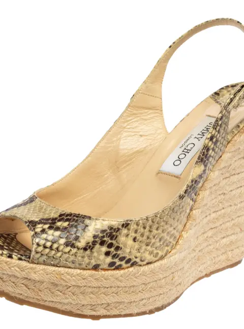 Jimmy Choo Beige/Brown Python Polar Espadrille Wedge Slingback Sandals Size 41.5