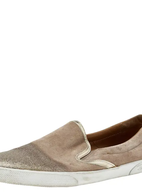 Jimmy Choo Gold Suede And Leather Slip on Sneakers Size 37