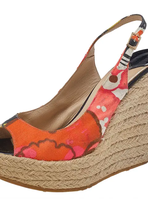 Jimmy Choo Multicolor Canvas Espadrille Wedge Slingback Sandals Size 37