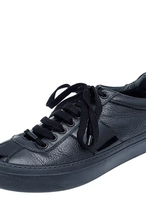 Jimmy Choo Size 39 Black Leather and Patent Leather Low Top Sneakers