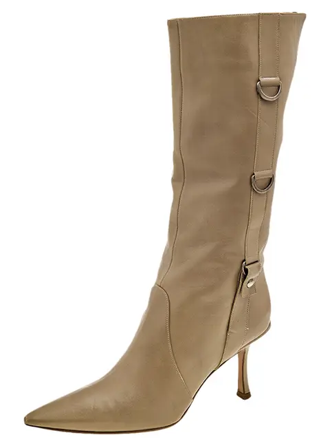 Jimmy Choo Beige Leather Pointed Toe Calf Length Boots Size 38