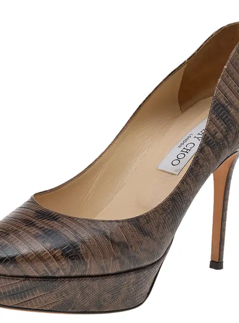 Jimmy Choo Two Tone Lizard Embossed Leather Cosmic Platform Pumps Size 38