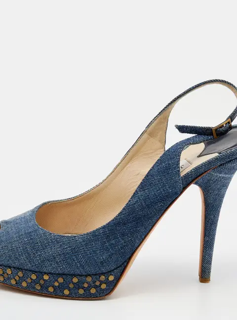Jimmy Choo Blue Denim Peep Toe Slingback Sandals Size 37.5