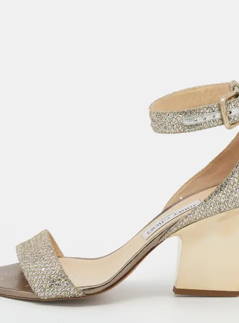 Jimmy Choo Metallic Gold Glitter Ankle Strap Sandals Size 39.5