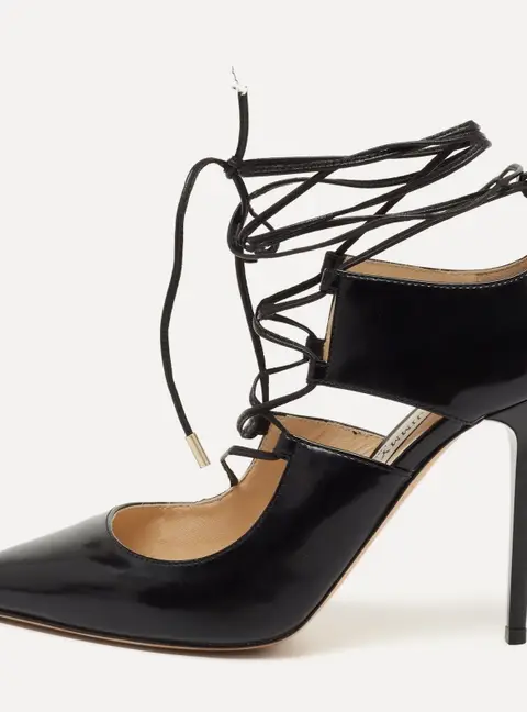 Jimmy Choo Black Leather Hoops Lace Up Pumps Size 35.5