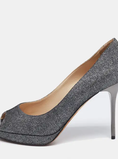 Jimmy Choo Silver Glitter Dahlia Platform Pumps Size 40