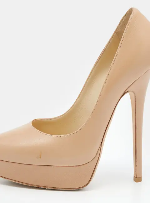 Jimmy Choo Beige Leather Cosmic Platform Pumps Size 37