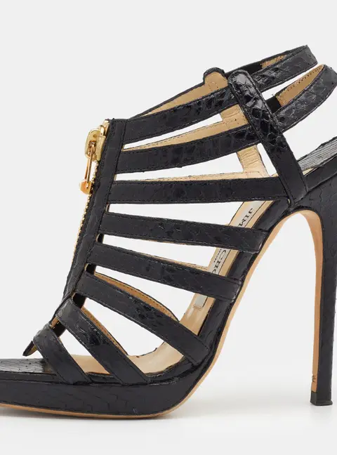 Jimmy Choo Black Snakeskin Glenys Gladiator Platform Sandals Size 36.5