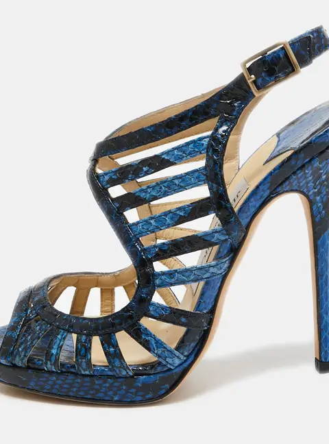 Jimmy Choo Kenan Size 36.5 Blue Python Leather Platform Sandals