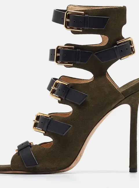 Jimmy Choo Size 37 Green Leather and Suede Ankle Strap Sandals