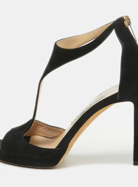 Jimmy Choo Black Suede Lana T Strap Sandals Size 36