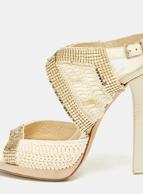 Jimmy Choo Knit Fabric Embellished Ankle Strap Sandals Size 39