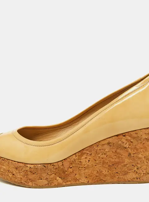 Jimmy Choo Beige Patent Leather Cork Wedge Parley Pumps Size 39