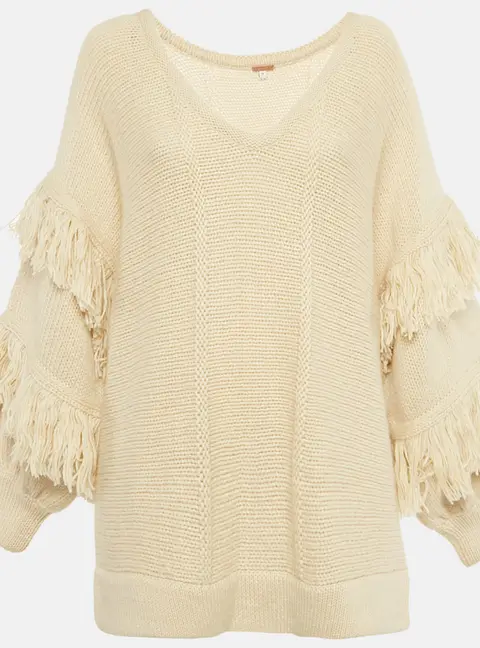 Johanna Ortiz Cream Wool Blend Knit The Message Sweater M