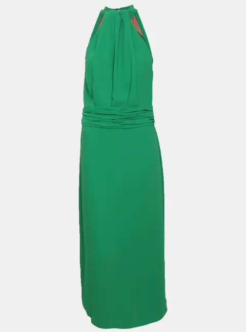 Johanna Ortiz Green Crepe Excepcionalidad Halter Neck Maxi Dress