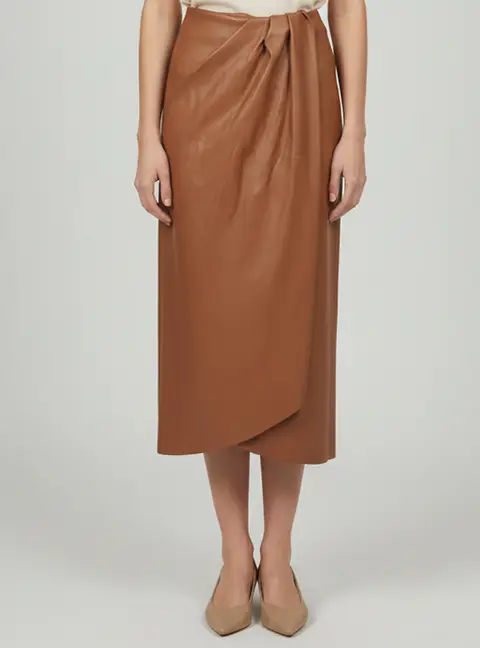 Johanna Ortiz Brown Leather Pacifico Sur Midi Skirt L