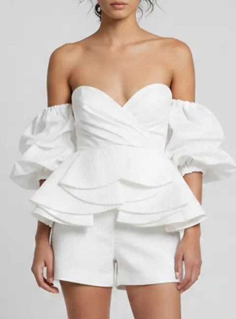 Johanna Ortiz White Cotton Puffed Sleeve Off The Shoulder Tops S