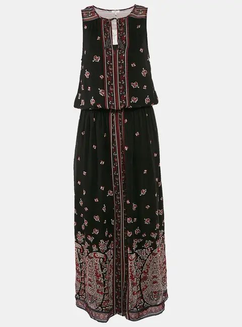 Joie Black/Multicolor Printed Silk Sleeveless Maxi Dress M