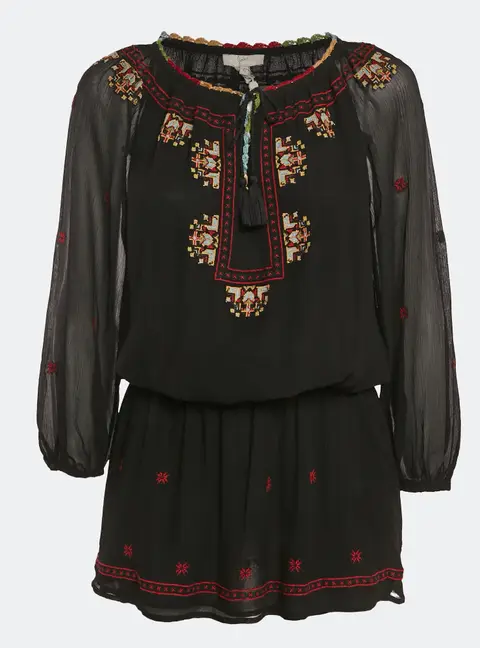 Joie Black Embroidered Silk Crepe Geromine Mini Dress XS