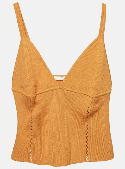 Jonathan Simkhai Brown Rib Knit Cut-Out Detail Crop Top L