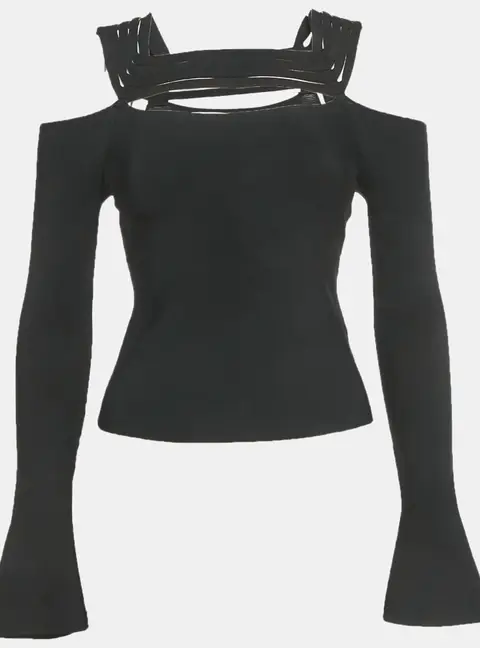 Jonathan Simkhai Black Sarah Ribbed Top XS